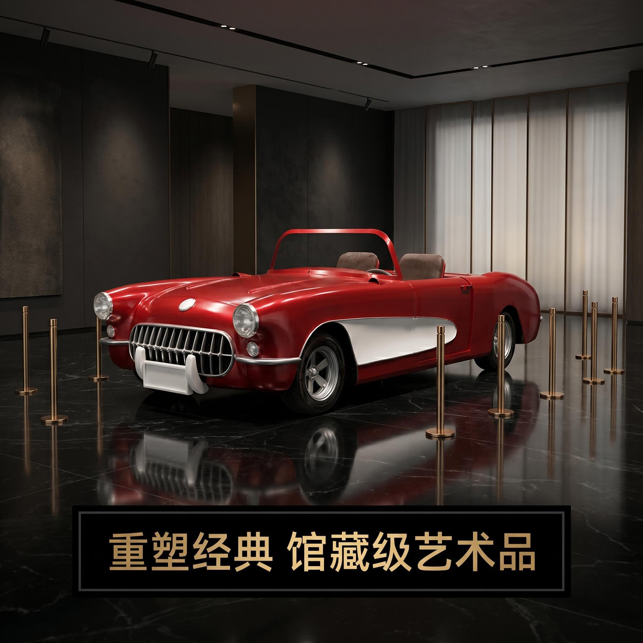 复古红色敞篷车模型手工金属烤漆工艺品装饰1:1老爷车模型