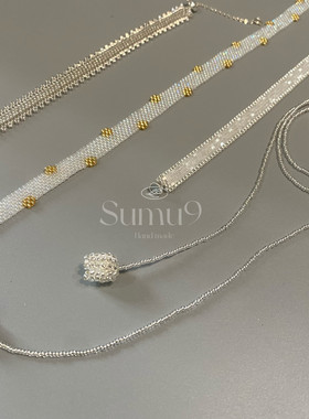 银色流光清冷感进口古董珠戒指手链颈链串珠编织蕾丝项链首饰女