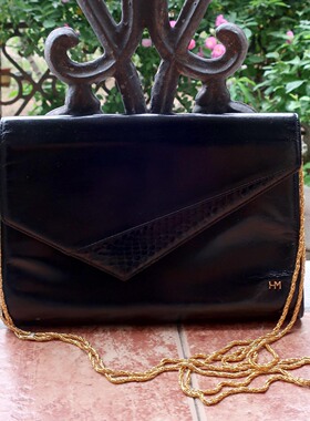 极简和风hanae mori 森英惠亮面牛皮搭配水蛇皮翻盖信封包链条包