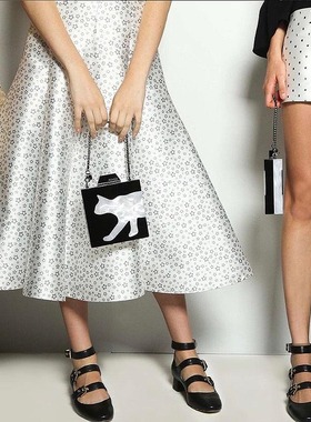 澳洲潮牌MIMCOART黑白色Acrylic猫咪艺术镶嵌方盒包链条包手提包