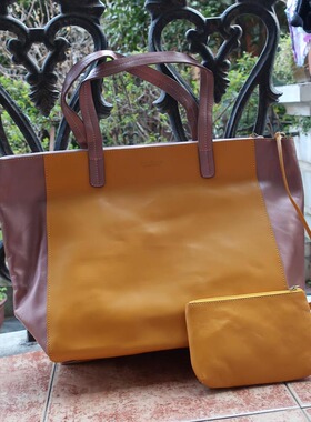 日本EASTLIFE多款现货撞色头层软牛皮TOTE款大拎包送包中包原298