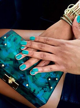 微瑕绝美Rafé New York Alicia Box Clutch祖母绿几何拼纹小方包