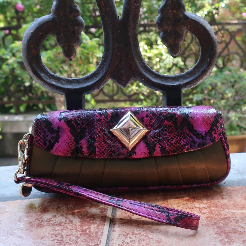 西班牙真正拼接丝绸手拿包