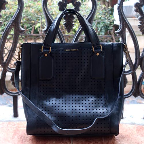 福利KD Brooklyn Peggy Leather Tote黑色头层牛皮二用竖款托特包