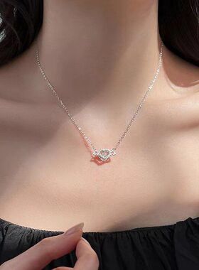 ins的钛锁骨心跳动钢饰品心灵镶项链跳动链铜微轻奢动吊坠爱心