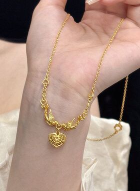 锁骨上金色小红书古法项链如意