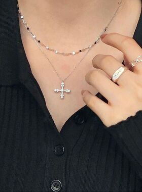 链锁简约红戴十字架轻双新款锁骨