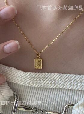 2023爆款暴富方块气质吊坠双面链锁骨中式刻字项链新款平安高级感
