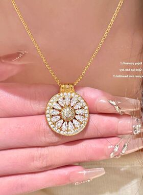 罗盘镂空新中式复古柠檬爆闪古法高级！项链片吊坠