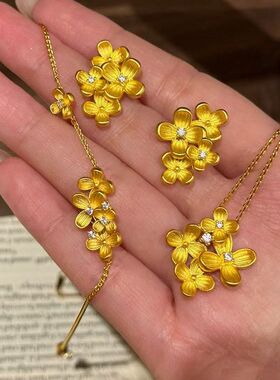 文艺饰品项链桂花设计花朵女拉丝