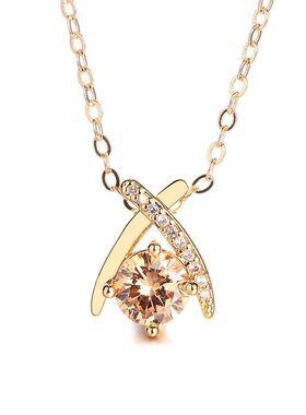 香槟轻奢风饰品镶项链金色锆石