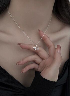 锁骨鱼尾奢小众锆石颈链不锈钢