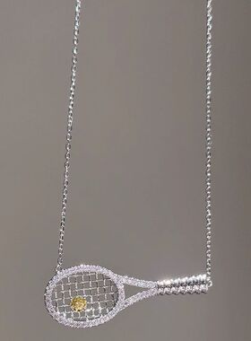 黄钻项链网球拍镶嵌吊坠风老钱