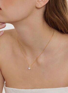 气质百分比女仿设计百搭符号不锈钢小众珍珠批发项链链锆石锁骨