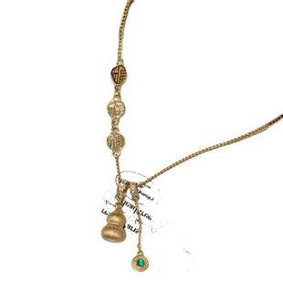 葫芦福字项链工艺女友流苏吊坠色福禄链送女拉丝镀金黄金锁骨礼物