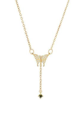 绿女锆石锁骨蝴蝶流苏链小众颈