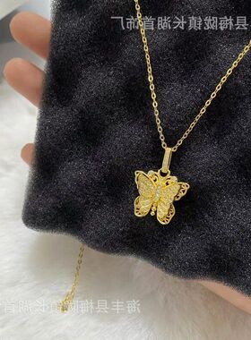 女高级感设计宫廷风花丝蝴蝶颈链百搭时尚吊坠古法金女友项链送