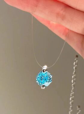 百搭鱼线海蓝宝锁人鱼八角玫瑰隐形切项链锆石轻奢之泪