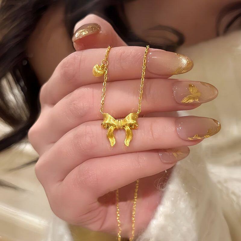 轻奢仿真镀金蝴蝶结黄金在逃公主小红书拉丝同款工艺百搭项链饰品