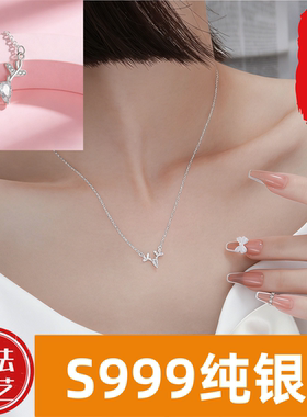 链女闪钻足银锁骨气质颈纯银项链