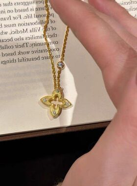 项链花小红书布镂空布风锁骨百搭微闪钻镶重工四叶草四叶女链新款