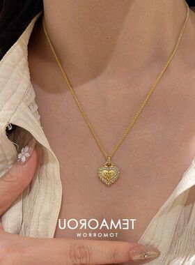 项链感吊坠闪钻千金爱心金色女