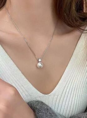 锁骨珍珠施家」诗意项链气质女超仙链「锆石精致颈链百搭