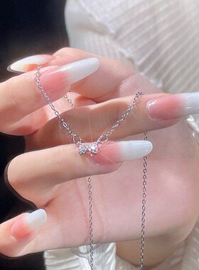 轻奢蝴蝶结小众不锈钢坠链东韩国