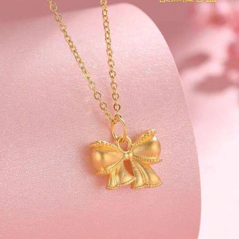爱人寓意好黄金蝴蝶结项链老婆送纯金同心结吊坠