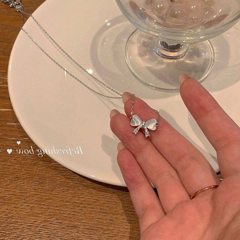锁骨设计感项链猫眼石精致小众蝴蝶结饰品批发女轻奢高级颈链毛衣