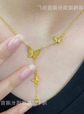 精美蝴蝶女新款在逃公主金色链流苏秋冬轻奢高级感2024项链毛衣链