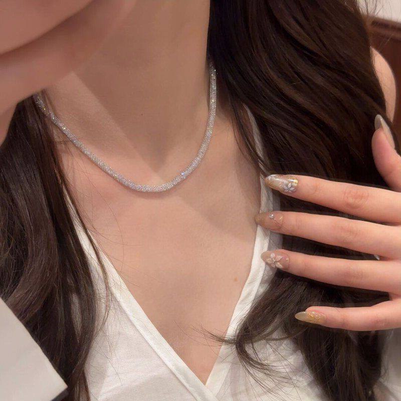 项链小红书钻石粉款式爆款项链钱袋子网兜单股金银高级银丝配饰紫