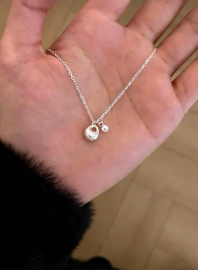 简约银色铜秤砣锁骨链女款百搭