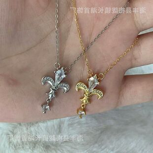 高级感中古气质钻项链黄金流苏灵动色鸢尾花水滴女小众轻奢锁骨链