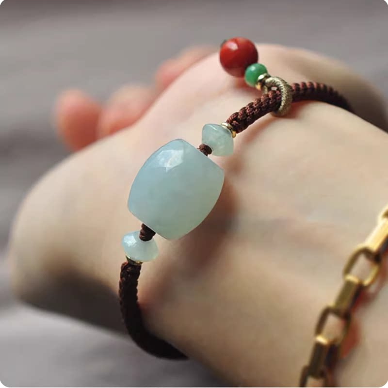 翡翠路路通珠手编玉米结DIY翡翠桶珠男女款手链手绳 手编手串饰品