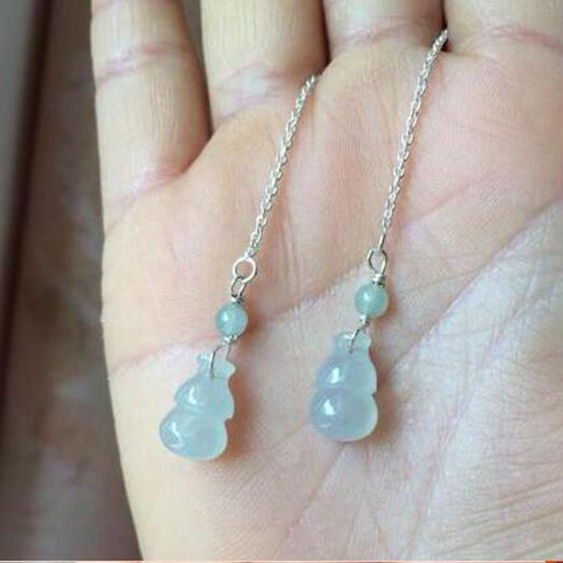 翡翠耳环耳坠缅甸葫芦耳饰天然冰种玉石原石A货925银镶嵌耳线耳钉