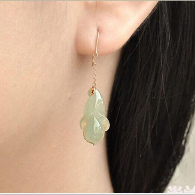 翡翠耳环耳坠天然冰种玉石老坑A货925纯银镶嵌玉兰花耳饰耳线耳钉