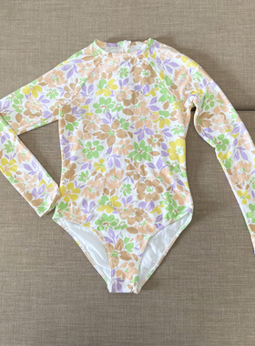 澳洲三角长袖连体泳衣女可爱风碎花成人包臀居家游泳衣海滩度假