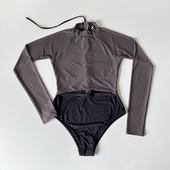 新运动防晒长袖 咖啡菱形后拉链高腰显瘦有垫 连体泳衣女冲浪潜个性