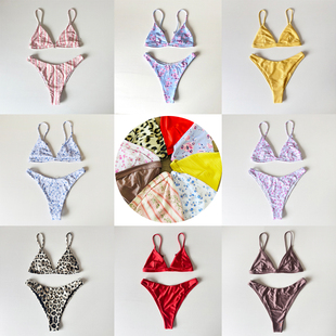 澳洲三角比基尼泳衣女冲浪潜水性感碎花豹纹多色小胸聚拢沙滩度假