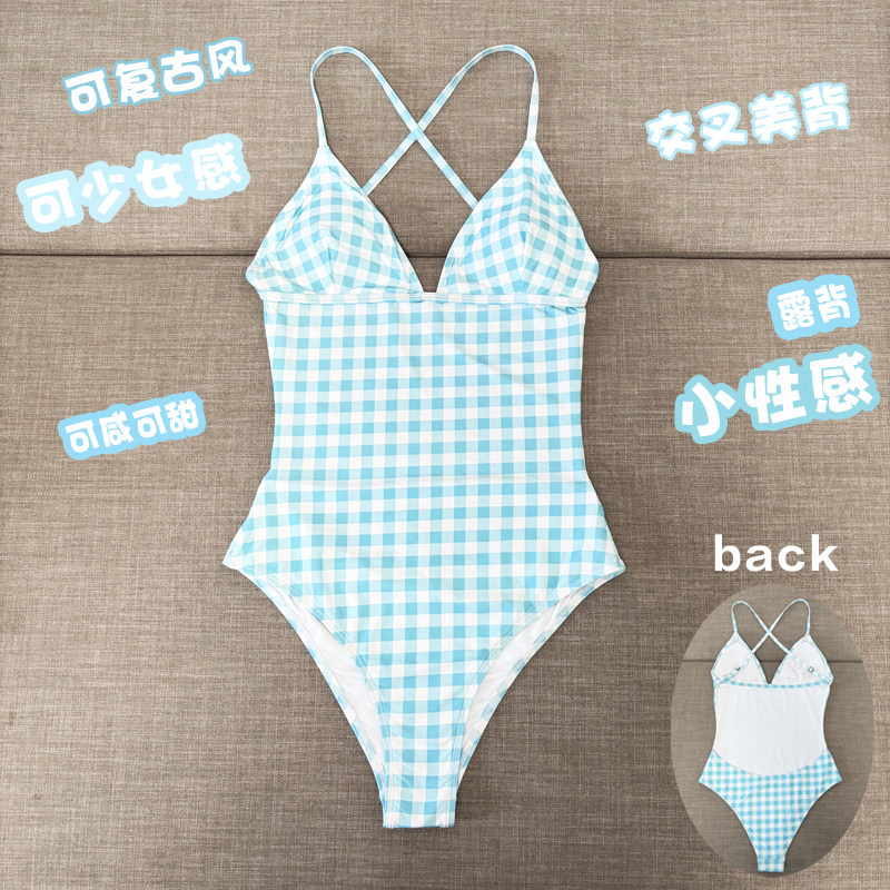 新三角连体泳衣女冲浪潜水复古
