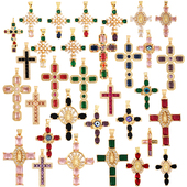 珍珠 M51 十字架项坠吊坠小挂件 彩色 锆石 M73 饰品纯铜微镶宝镶