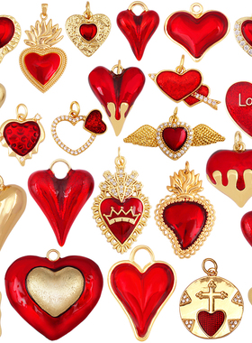 K57 DIY饰品配件 欧美流行 红色 爱心 Love 锆石 挂件