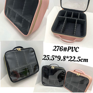美甲美睫纹绣化妆包美容包收纳盒带分格透明盖中小号黑色粉色便携