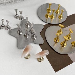 美甲光面圆形五角星爱心座配超强磁吸彩色指甲托穿戴甲练习托架