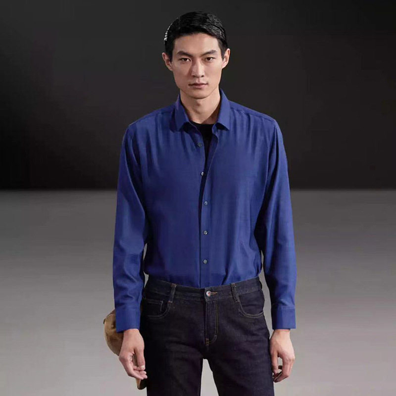 春季新品男式微弹羊毛混纺正装衬衫舒适长袖衬衫男士商务衬衫