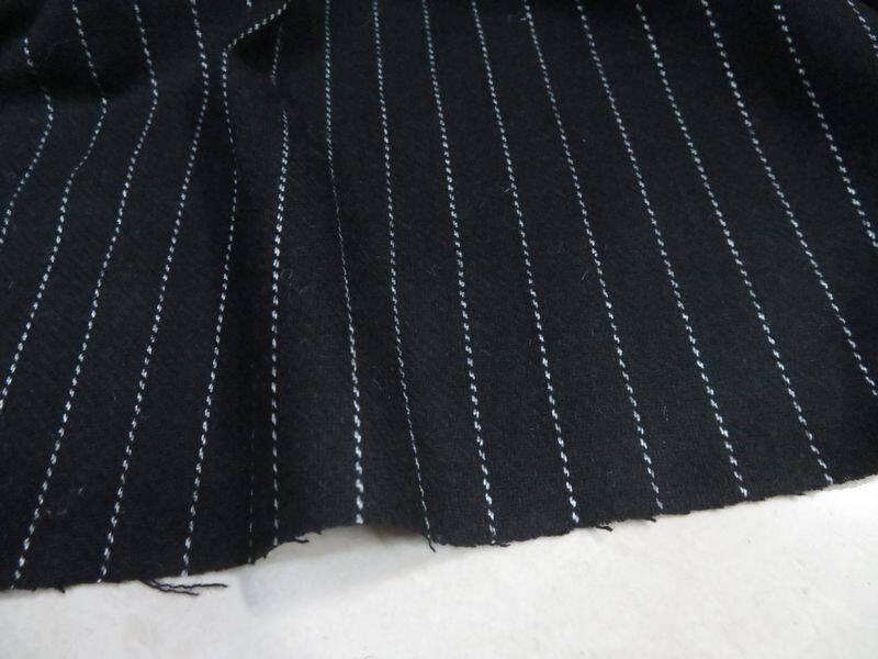 全羊毛面料 进口黑色底色织白色双竖条纹中厚款毛料布料 西服裤子