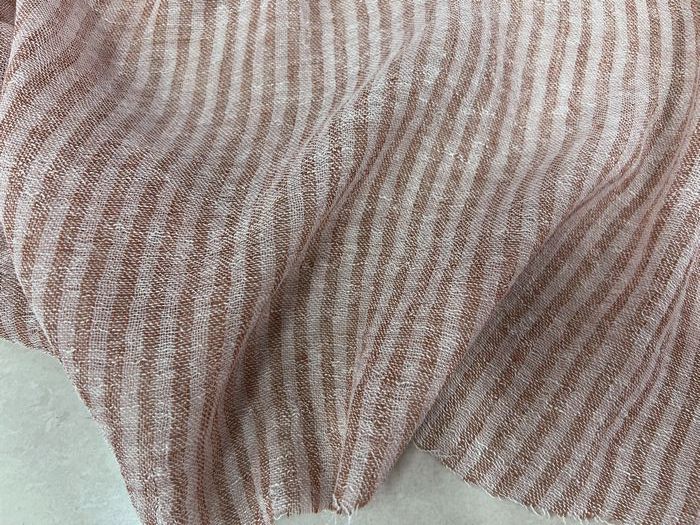 服装粉红竖条纹稀疏编织亚麻面料