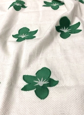 时装麻面料 春秋简约款 白色小香风编织底墨绿色花瓣剪花提花布料