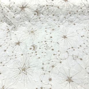 时装面料 春秋棒球服羽绒服 白色复合气泡皱压花星月金丝刺绣布料